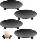 4Pcs Candle Holders for Pillar Candles Black Vintage 11cm Iron Candle Plate Dish