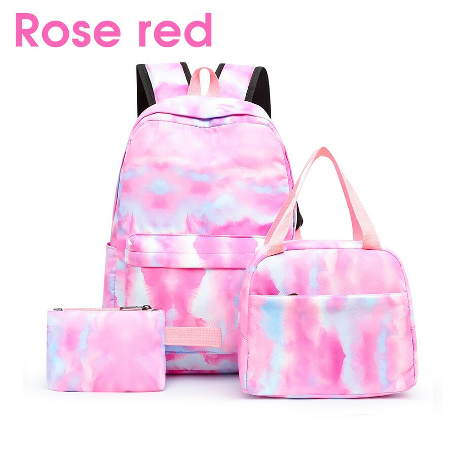 3PCS/Set Boys Girls Kids Rainbow Backpack Rucksack School Lunch Bag Pencil Bag