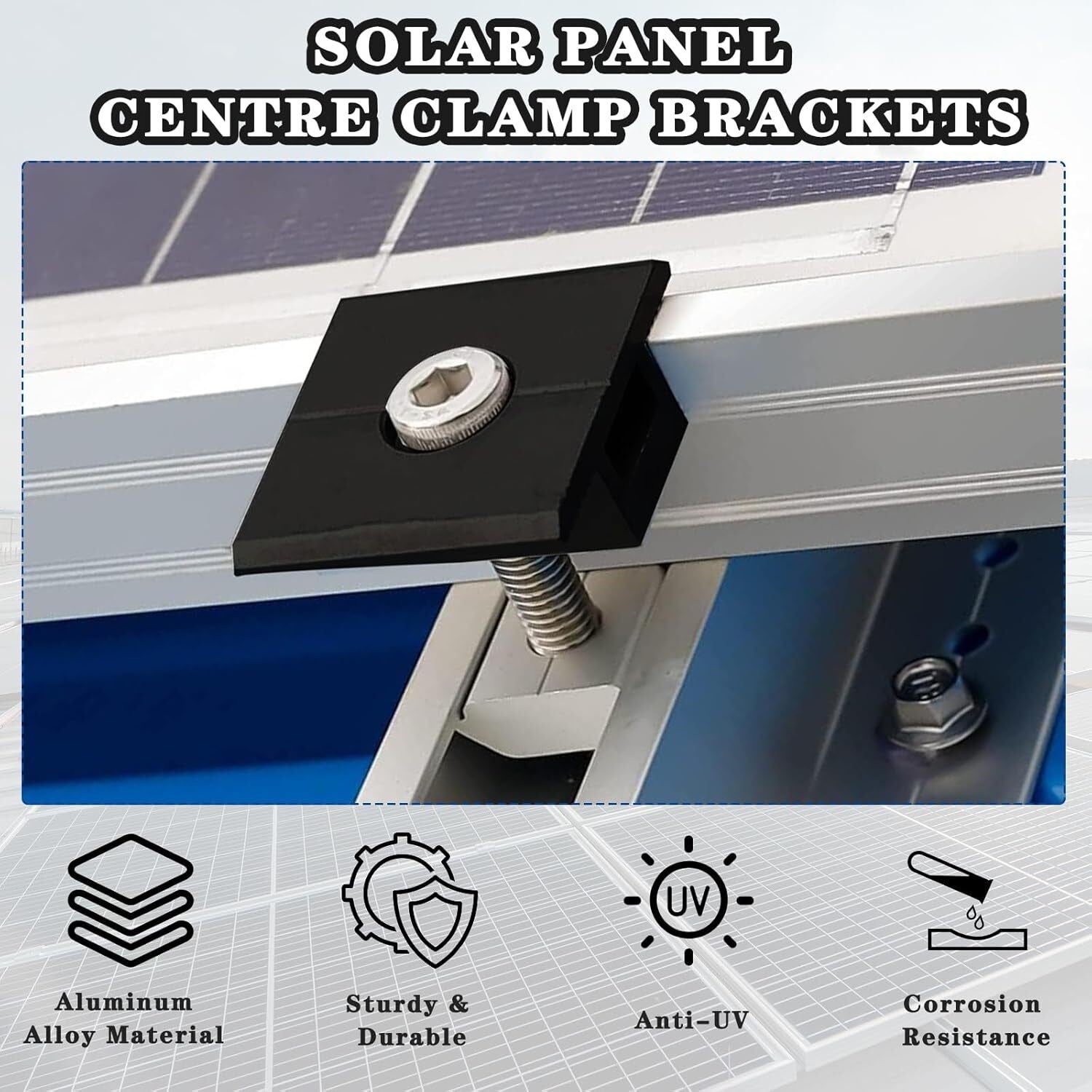 8 Pieces Solar Panel Mounting Rail Bracket Holder Middle Clamp Fixing Kit