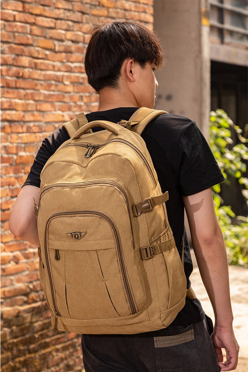 Men's Large Canvas Backpack Waterproof Durable Travel Rucksack Hiking Bag 45/55L