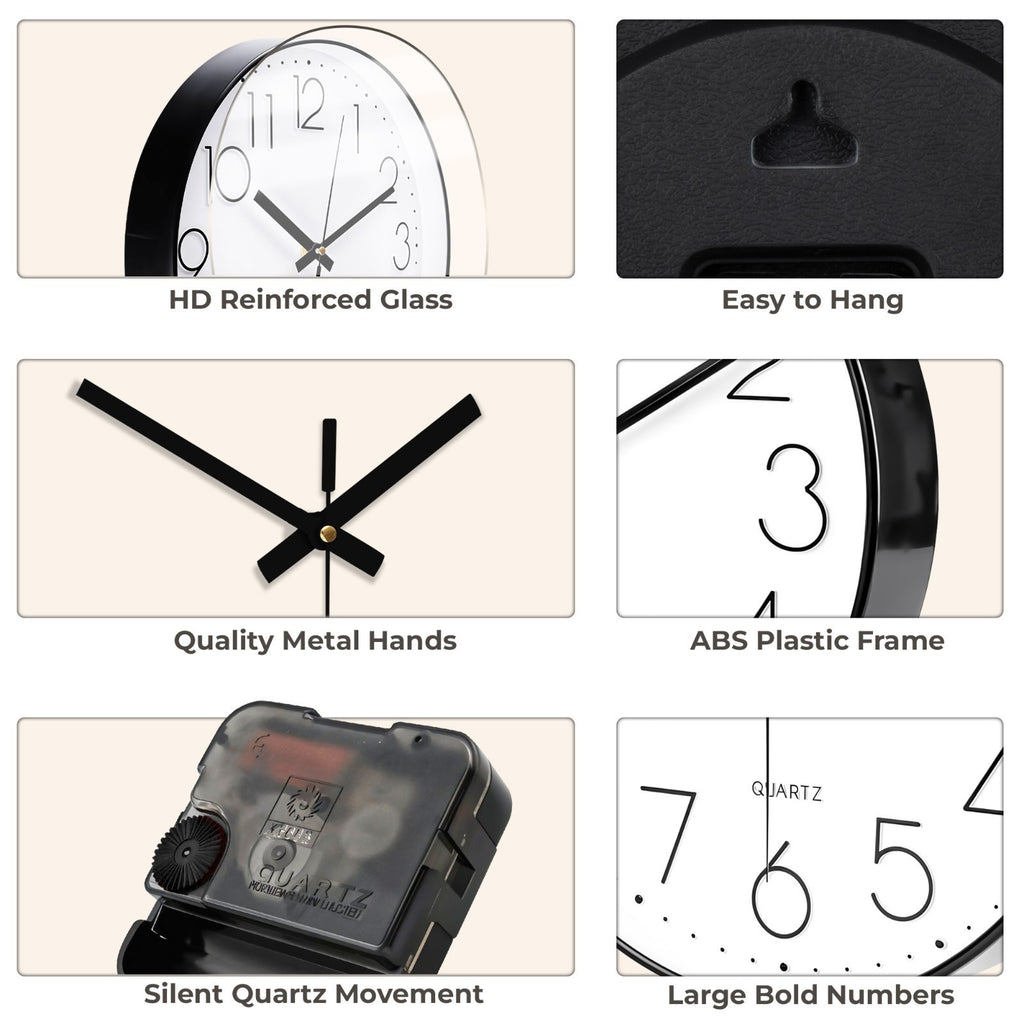 Wall Clock Silent Non Ticking Clock for Living Room Bedroom Kitchen Office UK