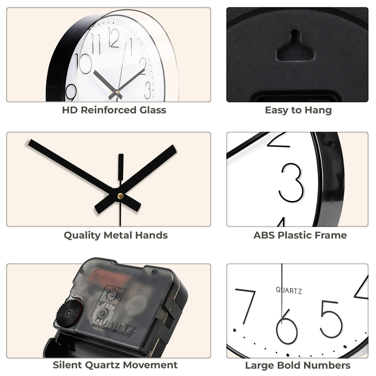 Wall Clock Silent Non Ticking Clock for Living Room Bedroom Kitchen Office UK