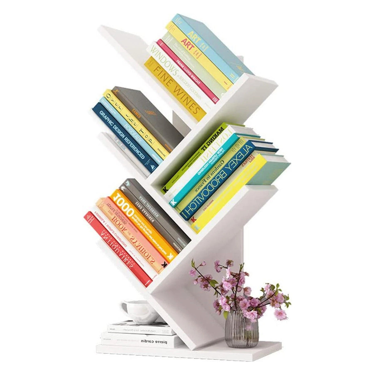 5-Tier Tree Bookshelf Bookcase Desk Book Rack Shelf Display Free Standing Wooden