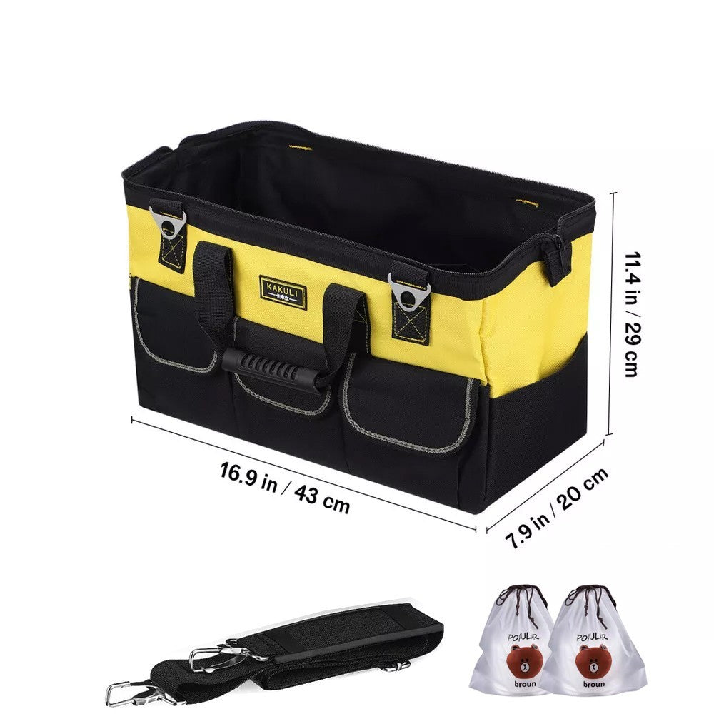 20" Multifunctional Tool Bag Heavy Duty Hard Base Storage Case w/Shoulder Strap