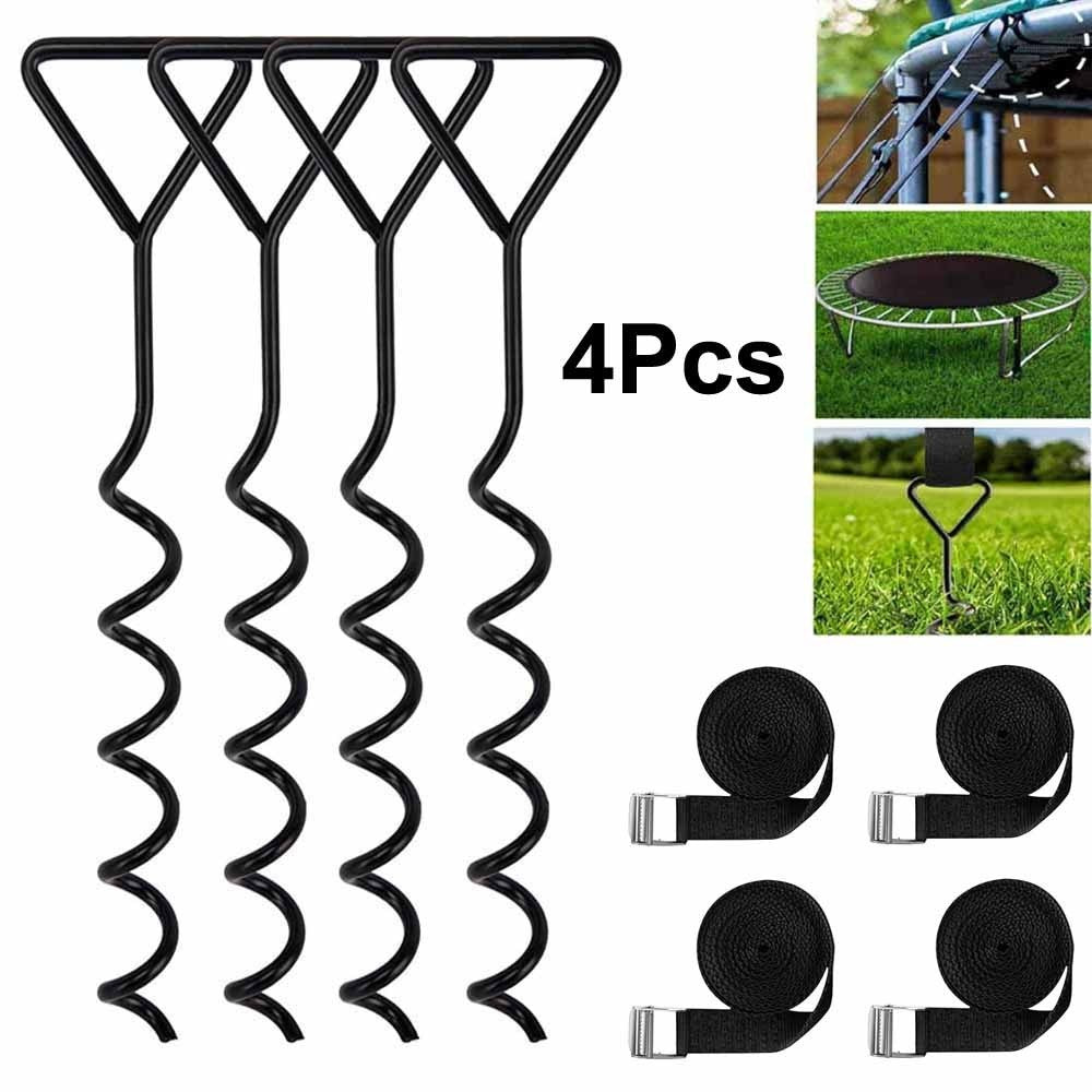 4X Heavy Duty Trampoline Anchor Ground Pegs Tie Down Kit Corkscrew Spira