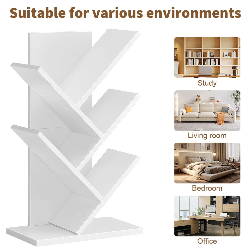 5-Tier Tree Bookshelf Bookcase Desk Book Rack Shelf Display Free Standing Wooden