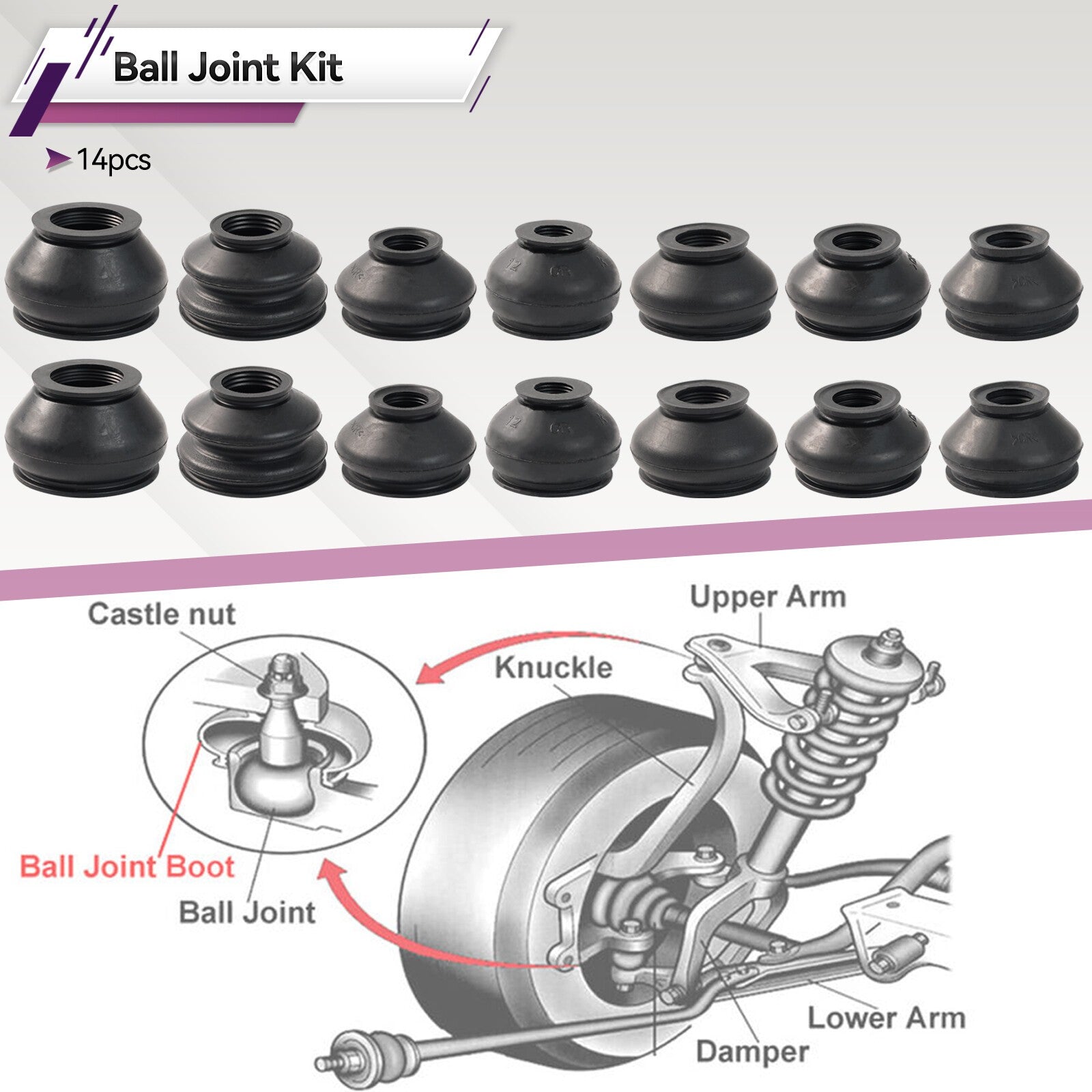 7SizeX2 Universal Multipack Ball Joint Rubber Dust Boot Covers End Track Rod Kit