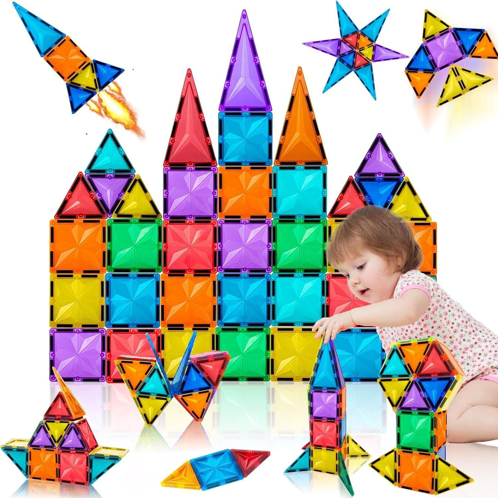 Magnetic Tiles 110 Piece Construction Toy Set Kids Building Blocks 3D Puzzle