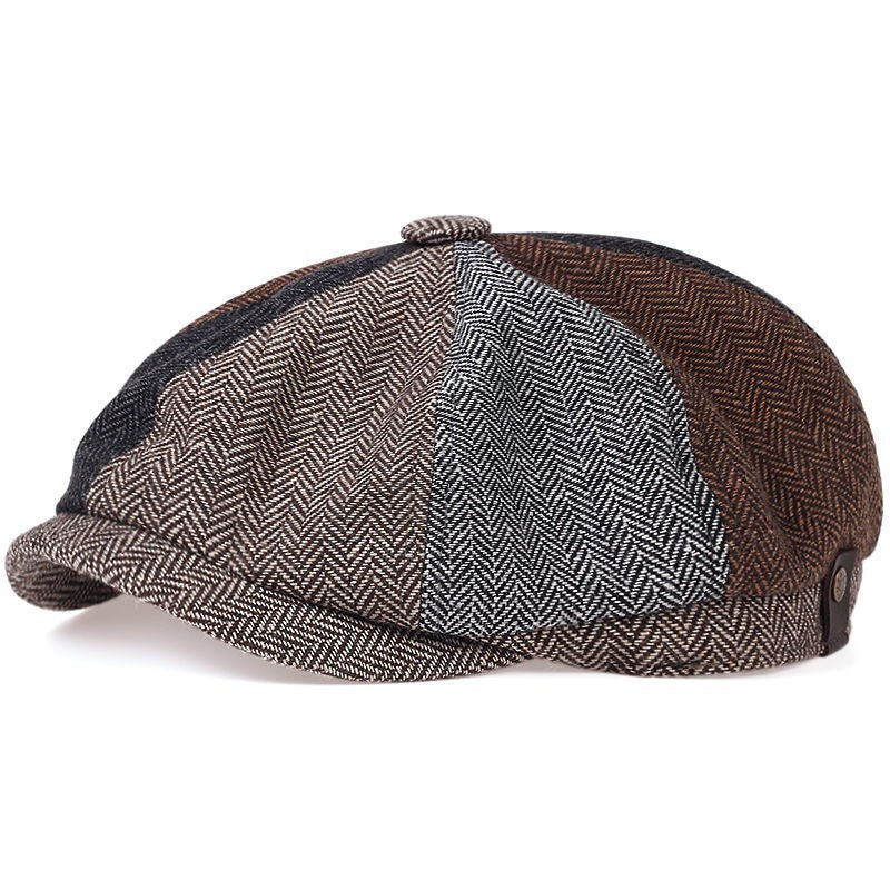 Peaky Blinders Hat Newsboy Flat Cap Herringbone Tweed Wool Baker Boy Gatsby