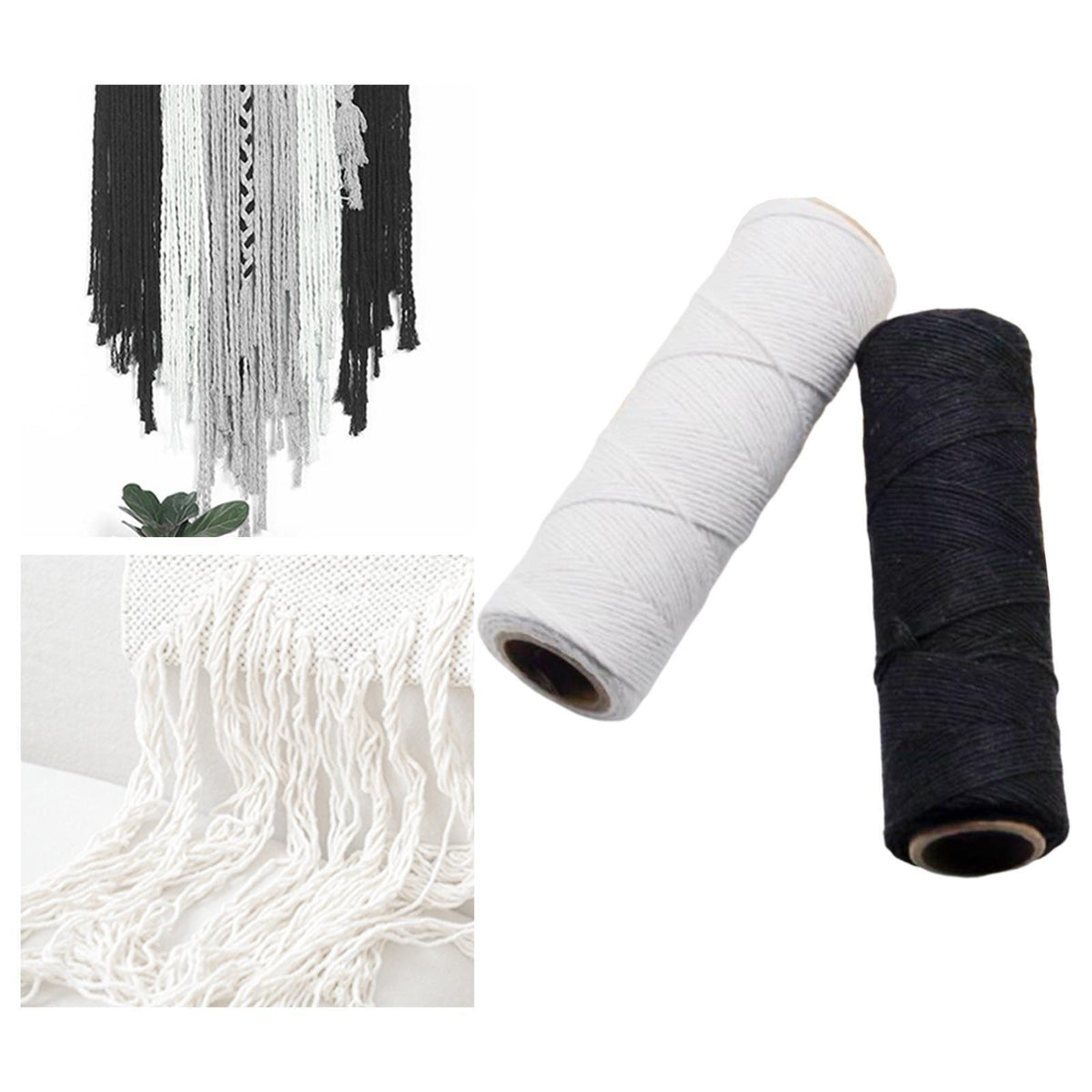 2Pcs Cotton Weaving Loom Warp Thread Black White Warp Yarn 1mm for Tapestry