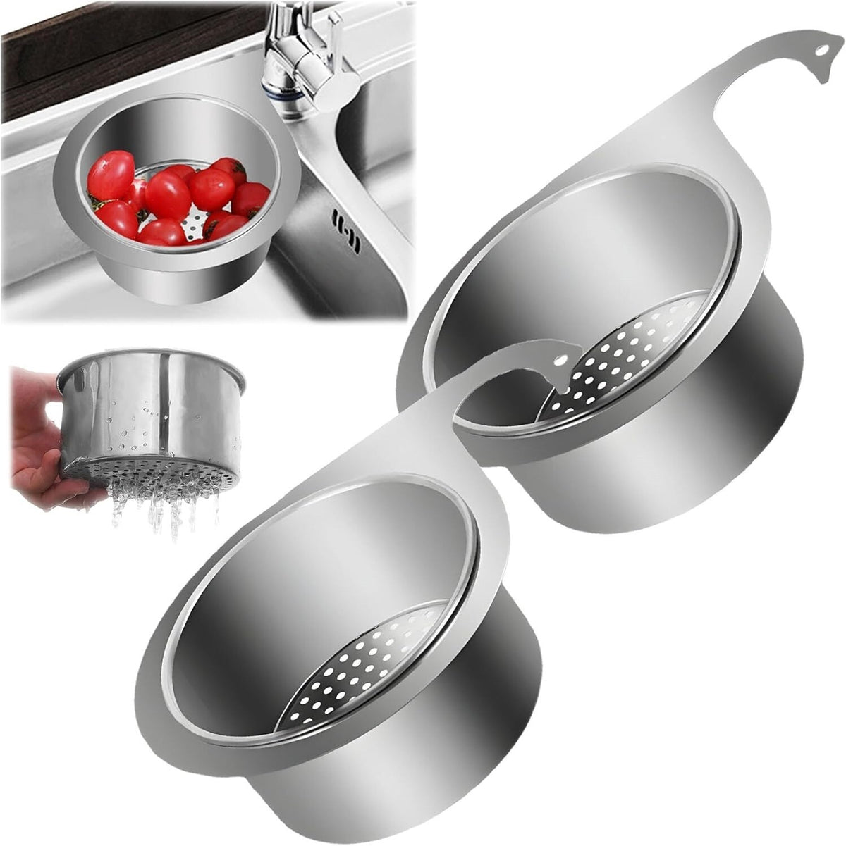 Stainless Steel Drain Basket for Kitchen Sink, Swan Sink Strainer Basket