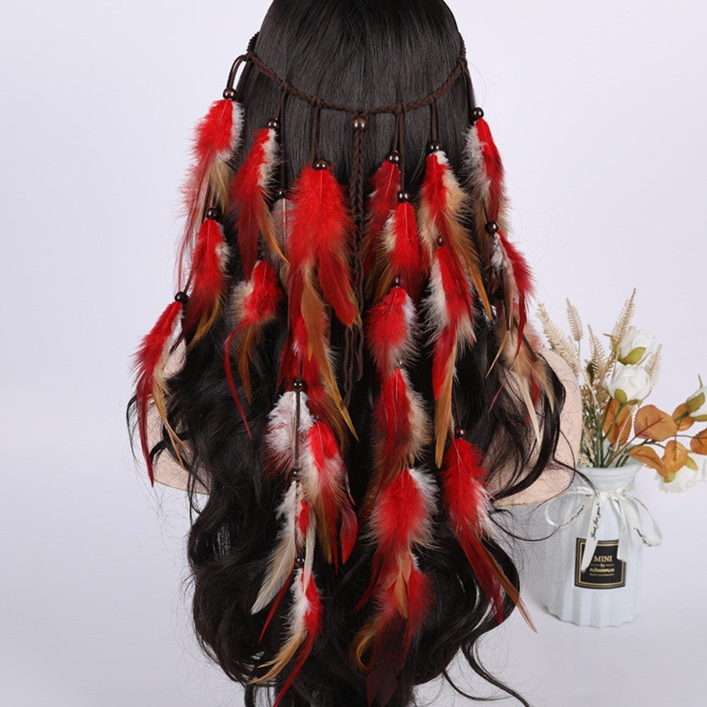 Boho Feather Headband Rainbow Indian Headbands Hippie Feather Headdress
