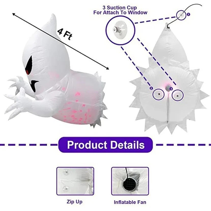 Halloween Inflatable Ghost With LED Lights Coming Out From Window Outdoor Decor