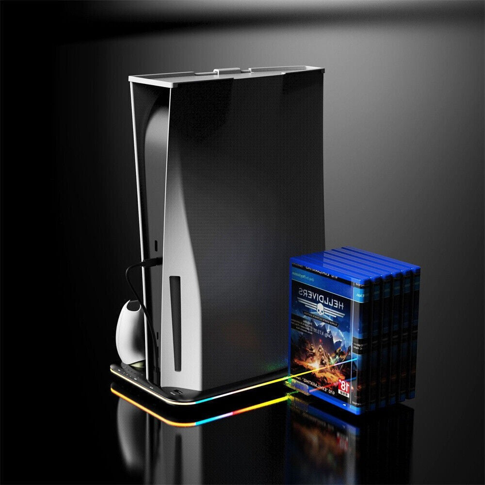 Dual Controller Charging Dock + Cooling Fan Stand RGB Light For PS5 Accessories