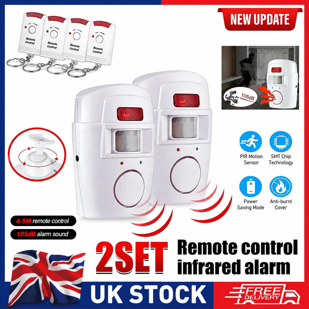 Wireless PIR Motion Sensor Alarm with 4 Remote Control Shed Home Garage Security