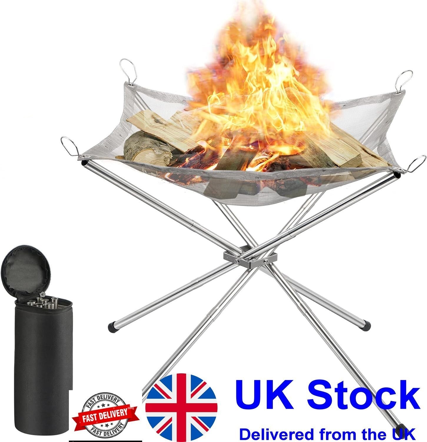 Portable Fire Pit for Camping, Outdoor Folding Firepit Fireplace with Heat Resis