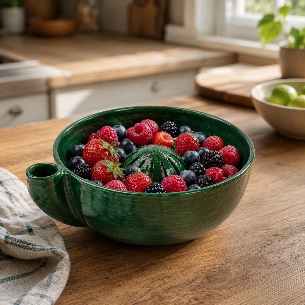 Self Spinning Berry Washing Bowl Automatic Swirl Fruit Colander with Drain Hole