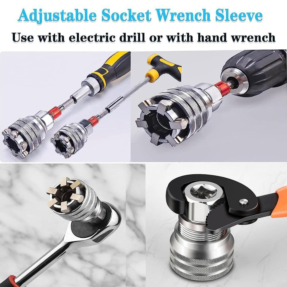 3/8" Drive Socket Adapter Universal Adjustable Wrench Repair Tool Set