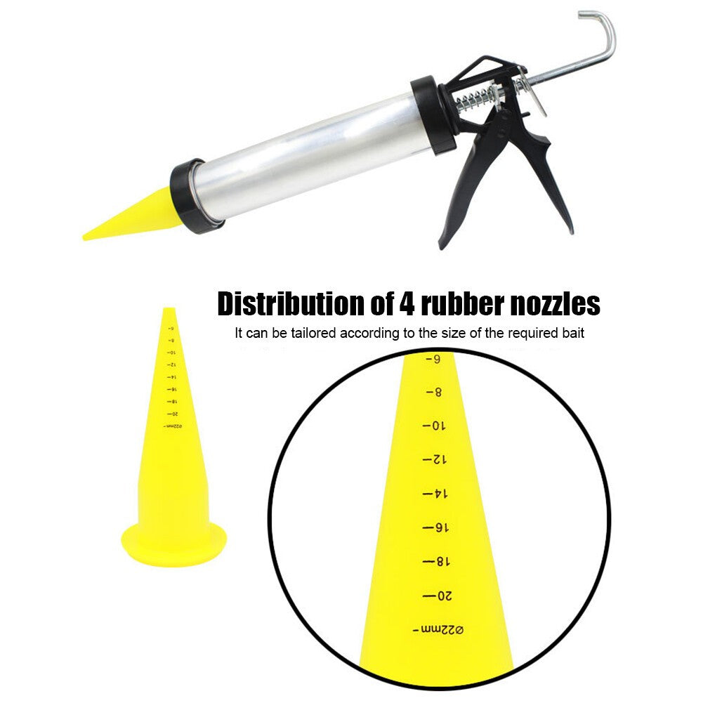Carp Fishing Boilie Gun with 4pcs Spare Nozzles Sausage Bait Ball Making Tackle