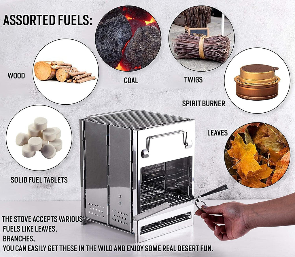 Wood Burning Stove Portable Foldable Grill Outdoor Camping Cookware Barbecue BBQ