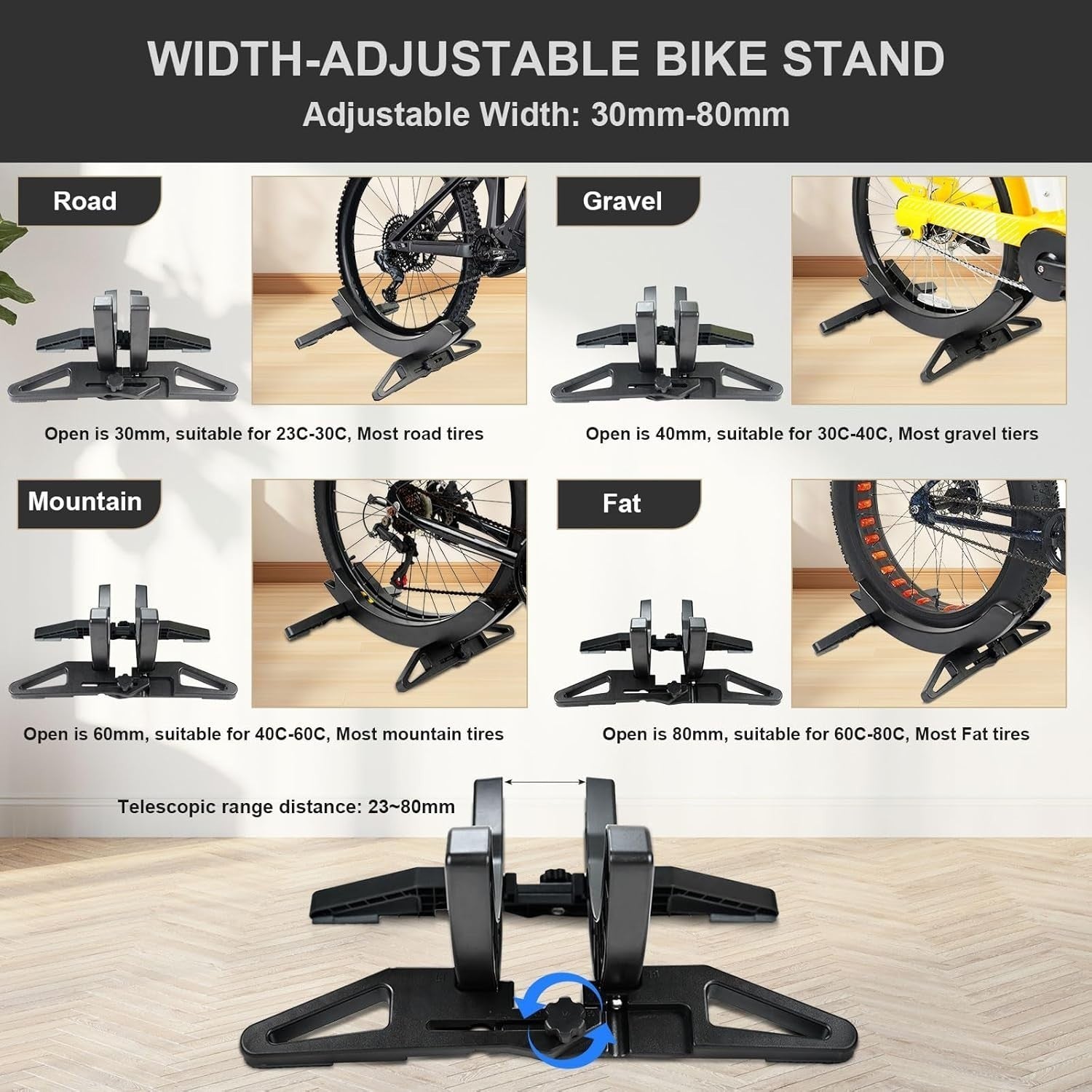 Universal Bike Parking Rack - MTB Road Indoor Floor Stand 30-80mm New
