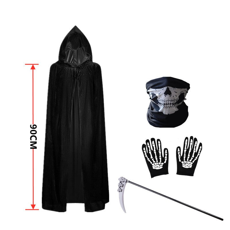 2026 New Adult Grim Reaper Costume Black Hooded Cloak Mask Gloves Scythe Set UK