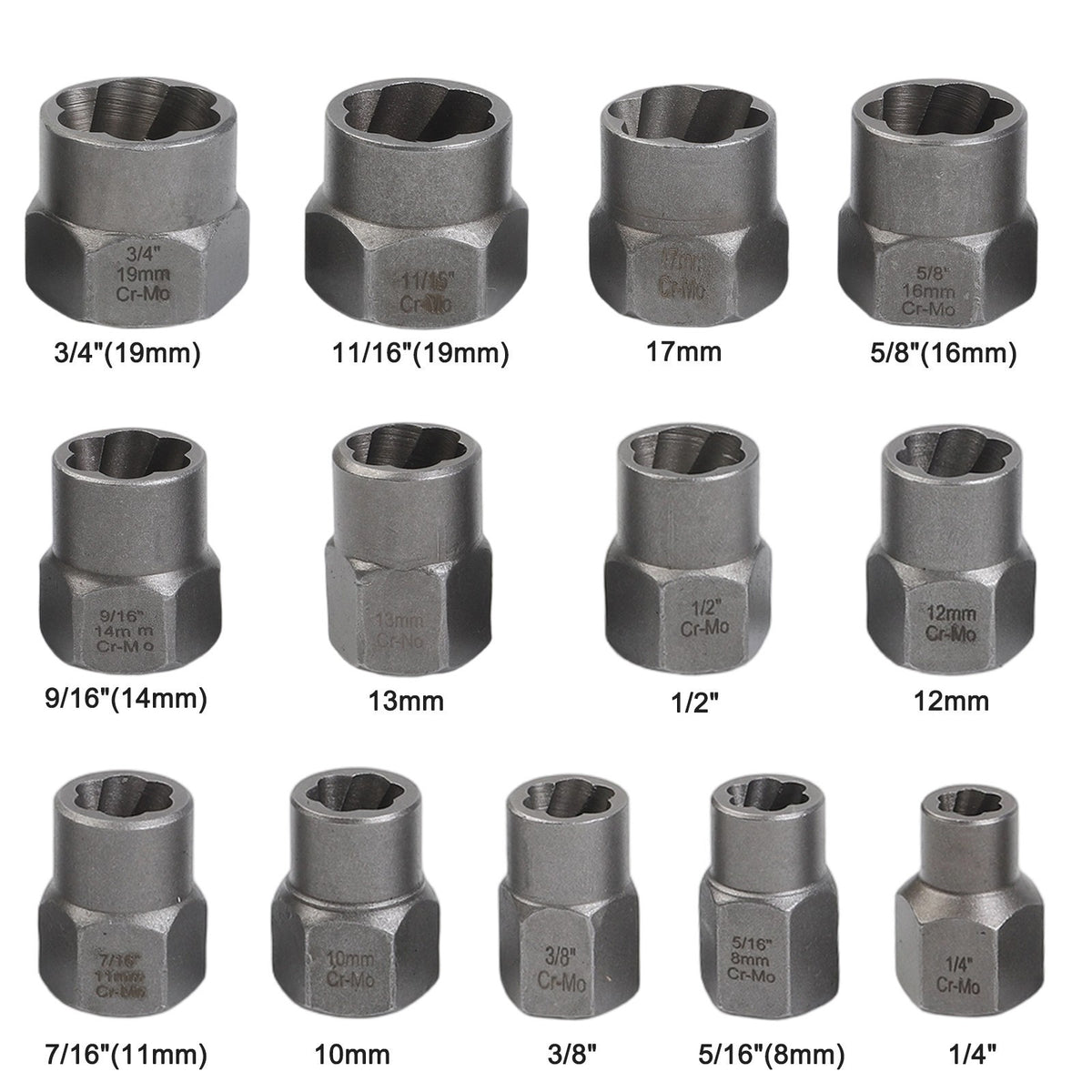 14Pcs Socket Set Nut and Bolt Extractor with Reverse Spiral Design for Grip