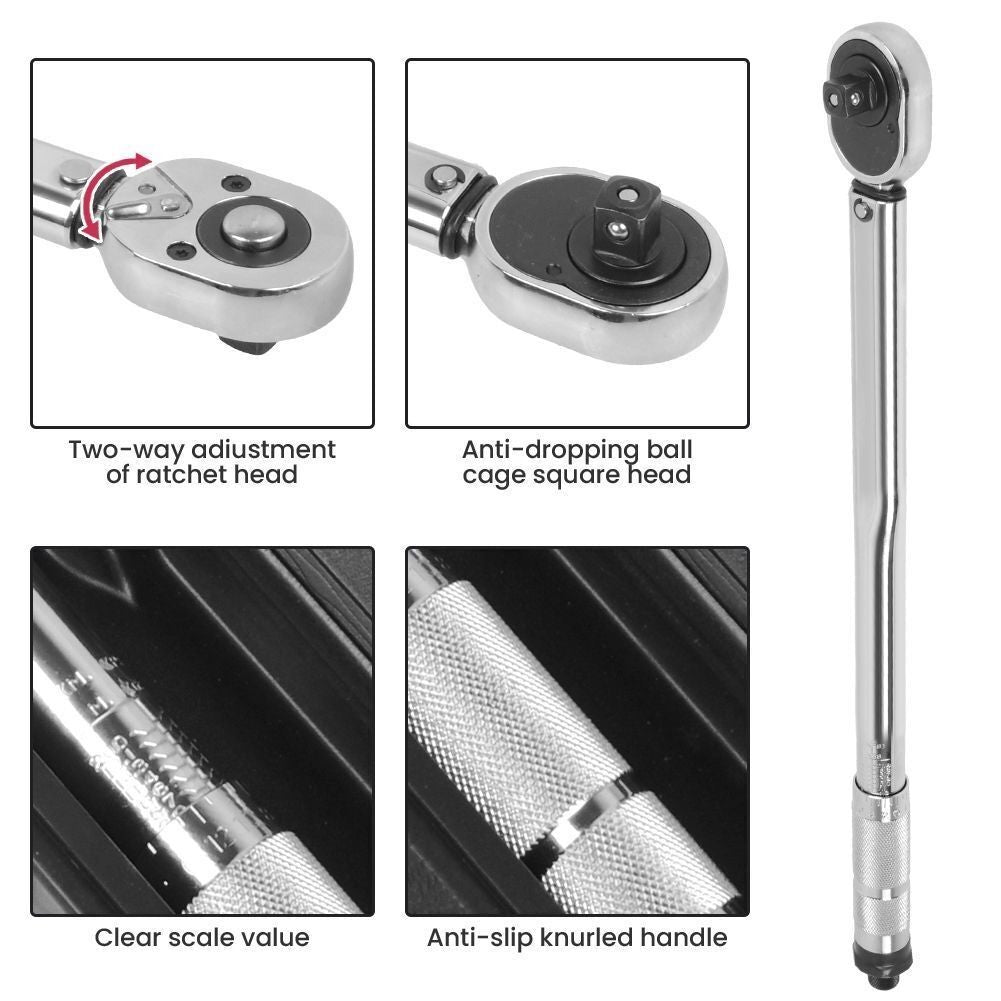 1/2" Square Drive Torque Ratchet Wrench 28-210Nm Socket Set Storage Case