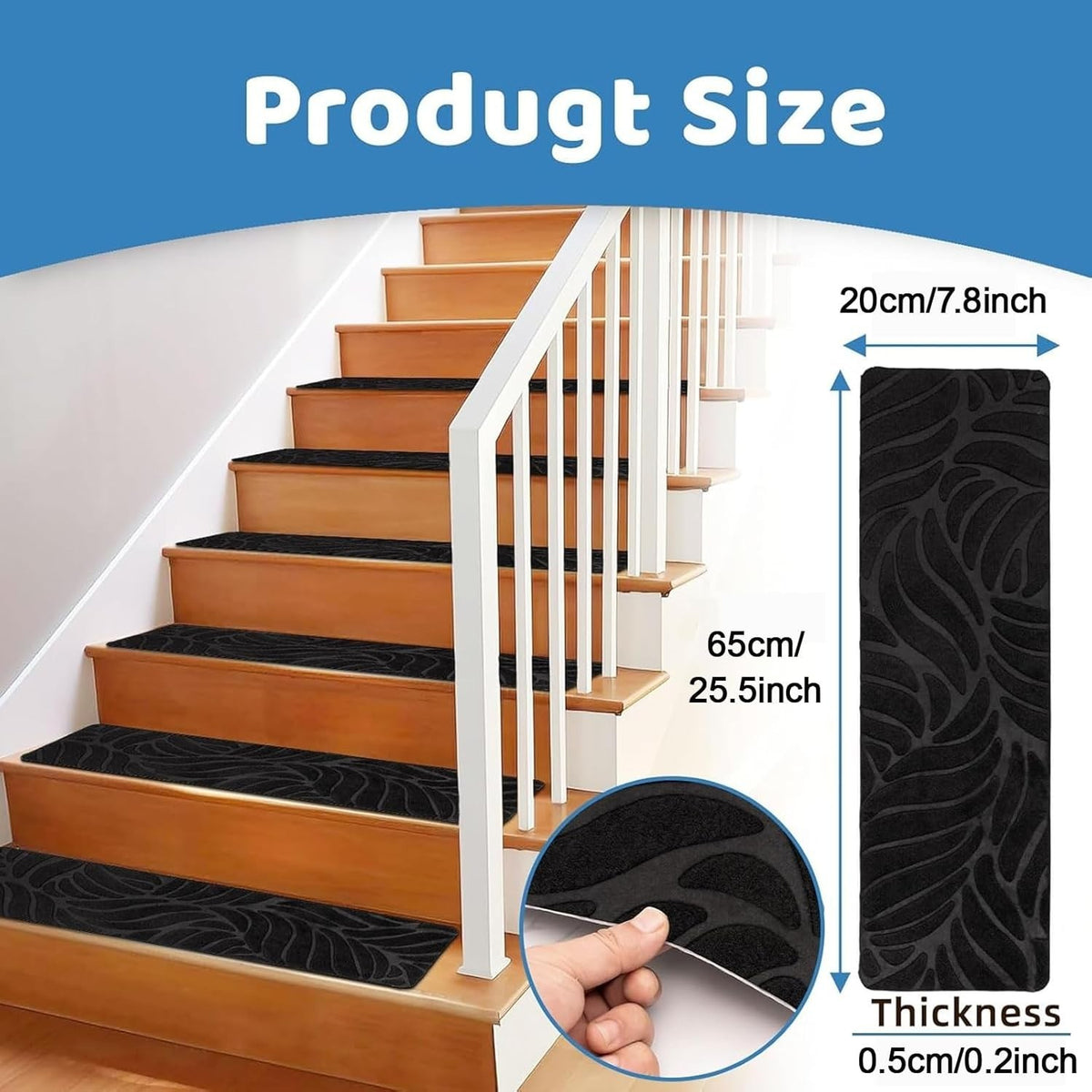 15Pcs Stair Pads Set Carpet Stair Treads Non Slip Adhesive Step Mats Home Decor