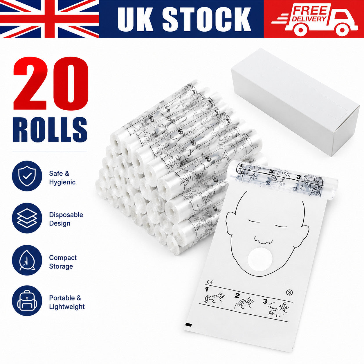 20 rolls 36pcs/roll DISPOSABLE ARTIFICIAL CPR MASK TRANSPARENT CPR FACE SHIELD