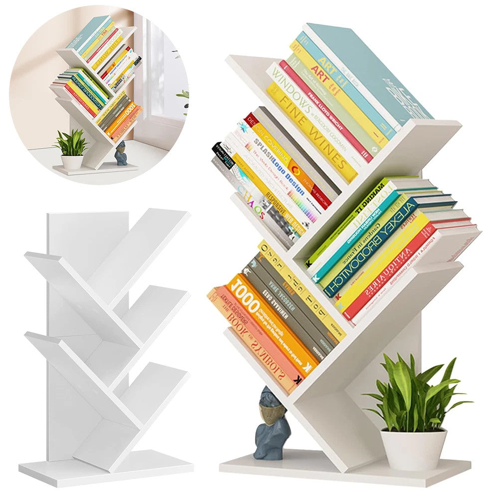 5-Tier Tree Bookshelf Bookcase Desk Book Rack Shelf Display Free Standing Wooden