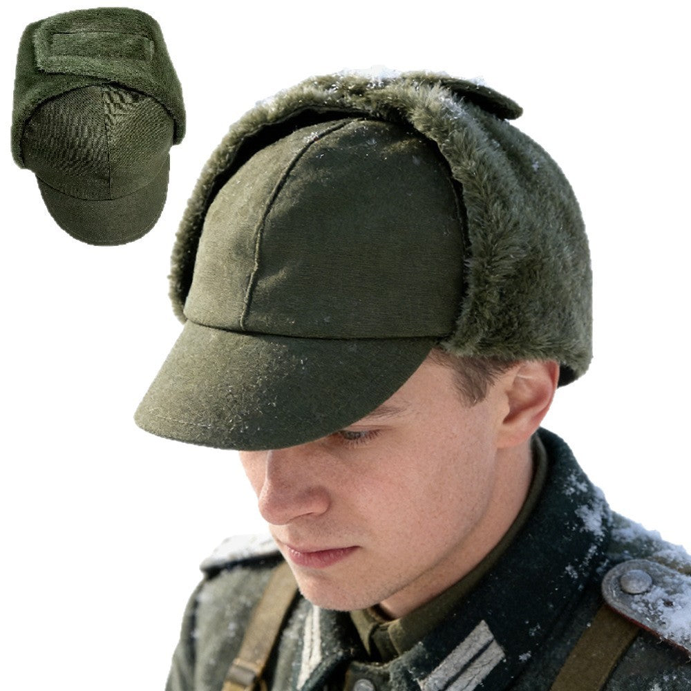 German Army Military Winter Pile Cap Olive drab OD hat warm cold weather