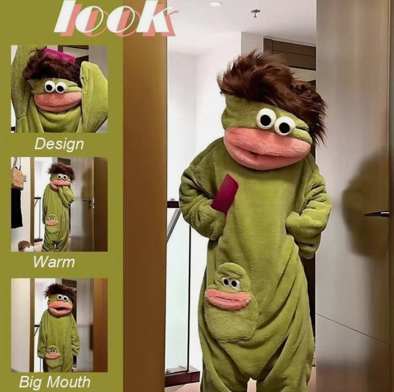 Big Mouth Monster Onesiee Funny Oversized Fleece Plush Pajamas Unisex Jumpsuit