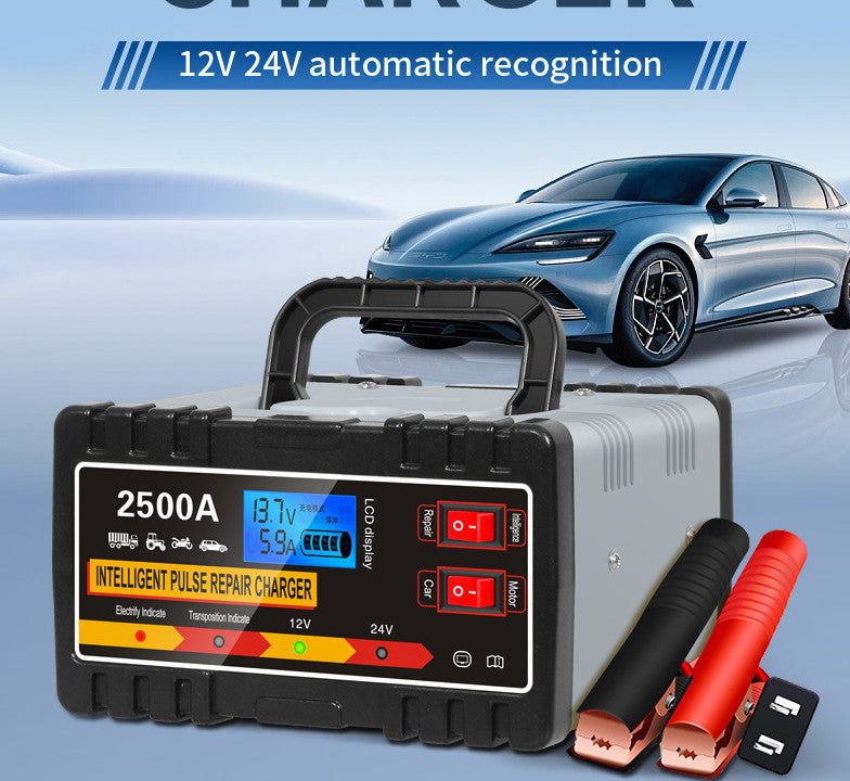 2500A Heavy Duty 12/24V Automatic Car Battery Charger Smart Pulse Repair Trickle