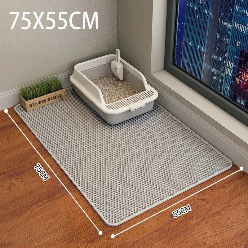 Large Honeycomb Cat Litter Mat 75x55cm, Double Layer Tray Pad with Big Holes