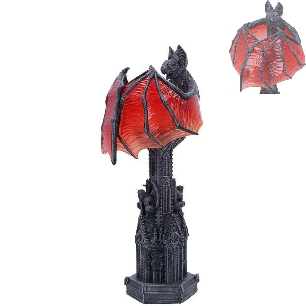 Gothic Bat Wing Halloween Night Light Lamp Red Glow Cathedral Decor