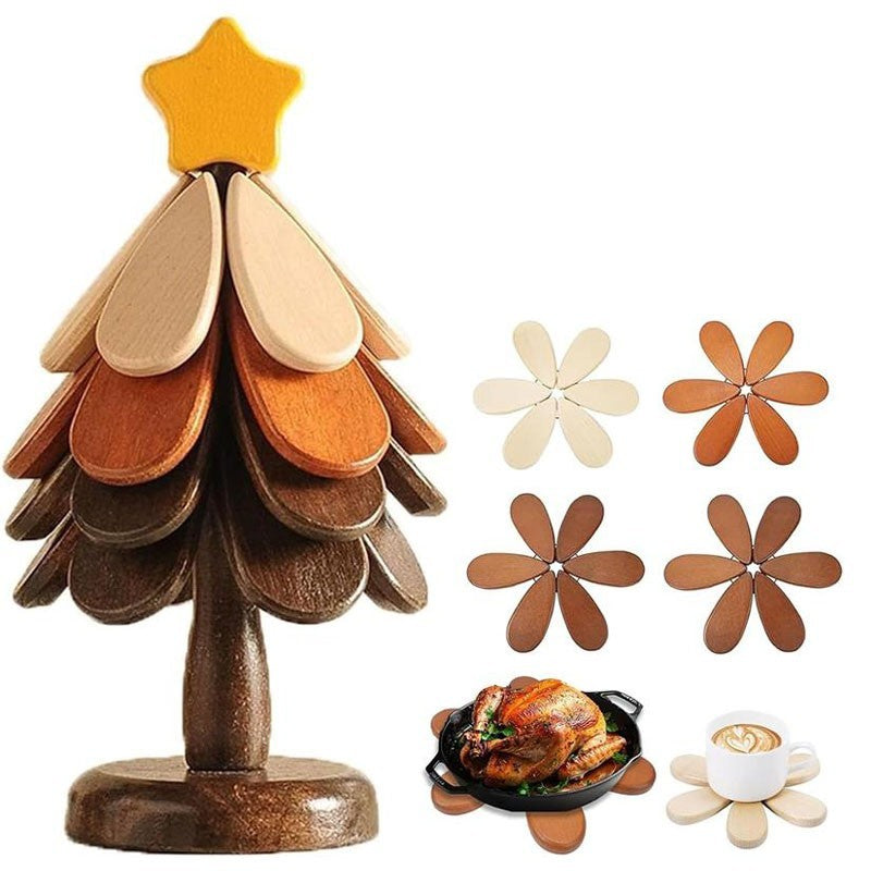 Christmas Tree Coasters Wooden,Wooden Christmas Tree Trivet for Hot Dishes