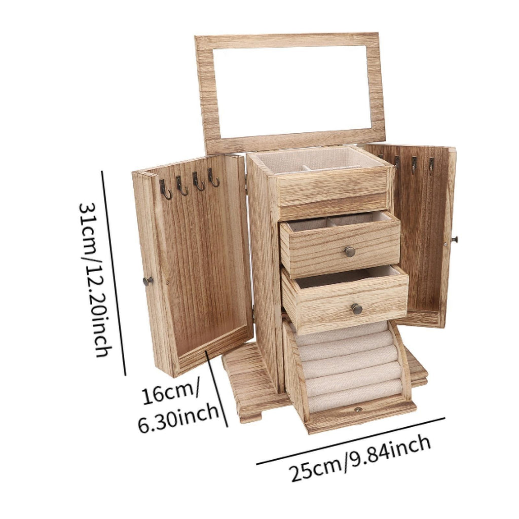 Charming Wooden Jewelry Box with Pull-Out Drawer & Mirror - Perfect Gift for Her