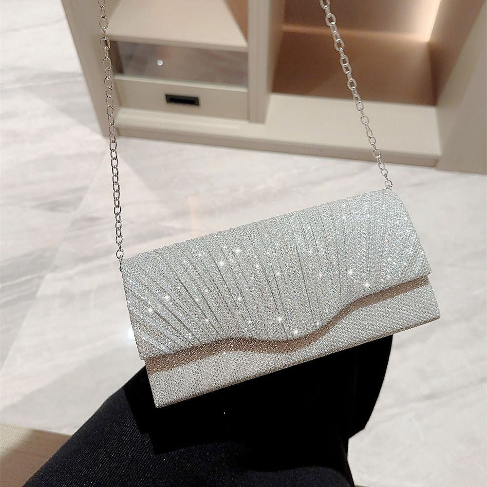Sequins Clutch Bag Gold Silver Satin Clutches Luxury Purse  Banquet