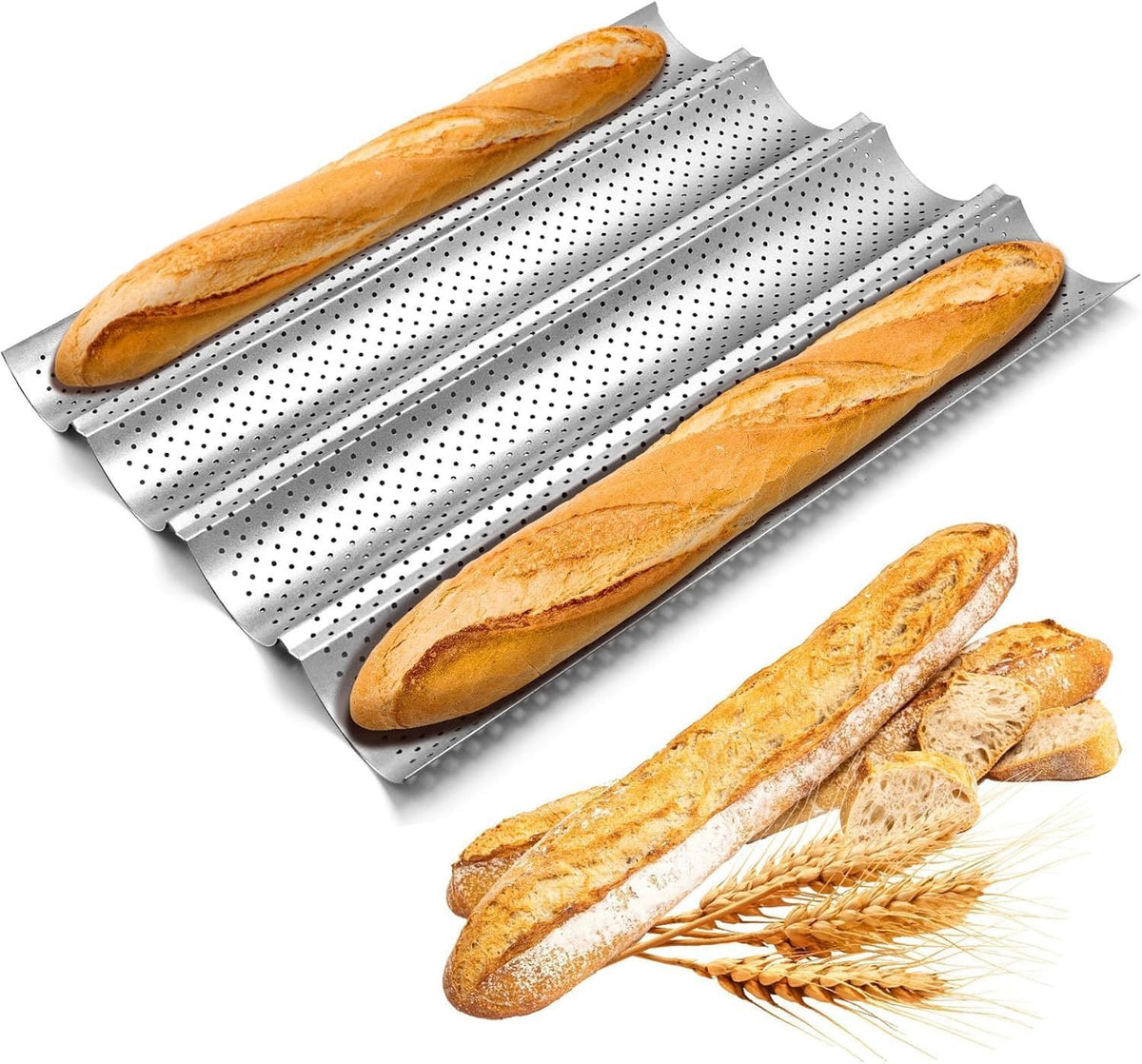4 Wave Baguette Baking Tray Bread Mold French Loaf Tin Non-Stick Cake Plate Tool
