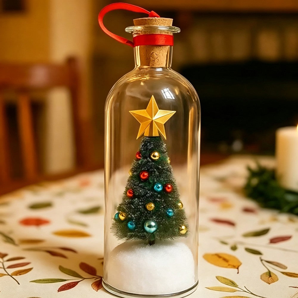 Christmas Tree Message in a Bottle with LED Voice Recording Message Arylic Decor