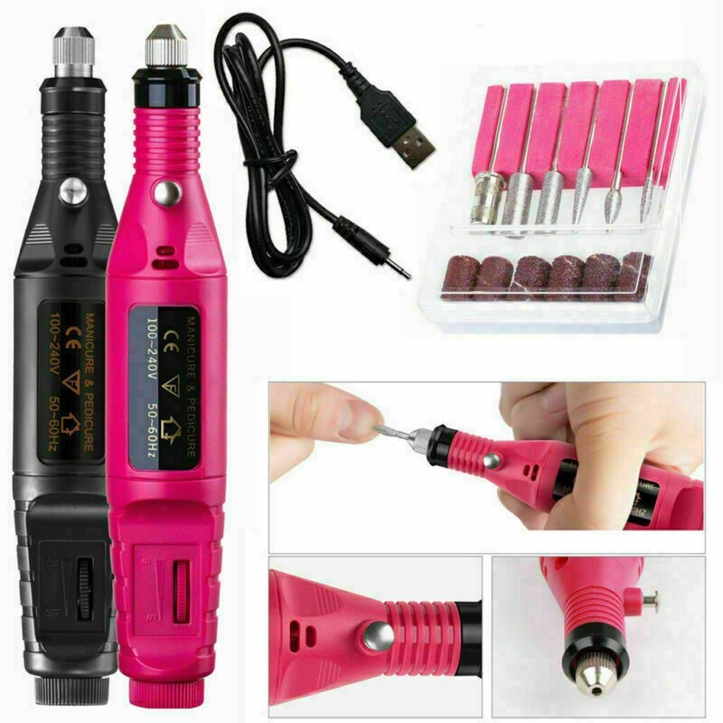 UK Electric Machine Manicure Nail Drill Set Pedicure Portable Nail Buffer File