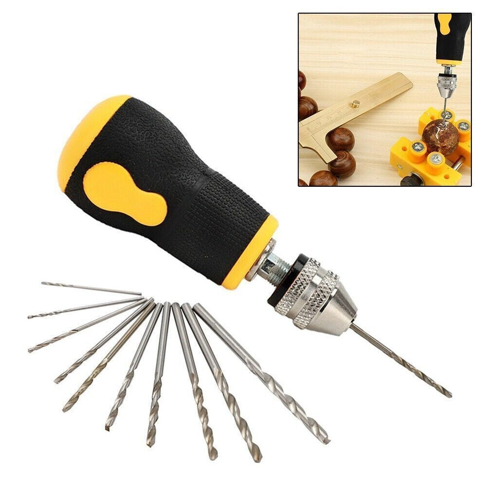 Tiny Handheld Manual Drill with 10pcs Precision Bits Ideal for Jewelry Making*
