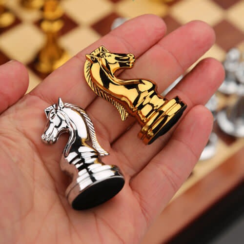 Retro Medieval Luxury Wooden Chess Set with Board & Family Game Pieces