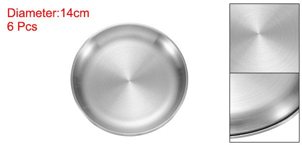 6Pcs Stainless Steel Dinner Plates, 5.5" Round Serving Plate Dishes Silver