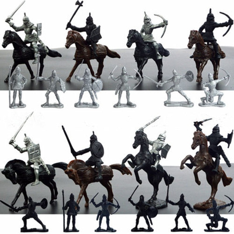 28PCS Medieval Knights Warriors Horses Soldiers Figures Model Playset Kids Toy