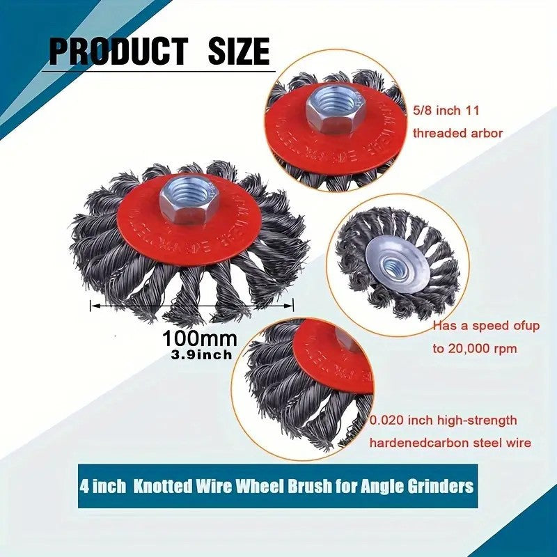 4PCS 4" TWISTED KNOT WIRE WHEELS FLAT BRUSH FOR ANGLE GRINDER REMOVE RUST UK