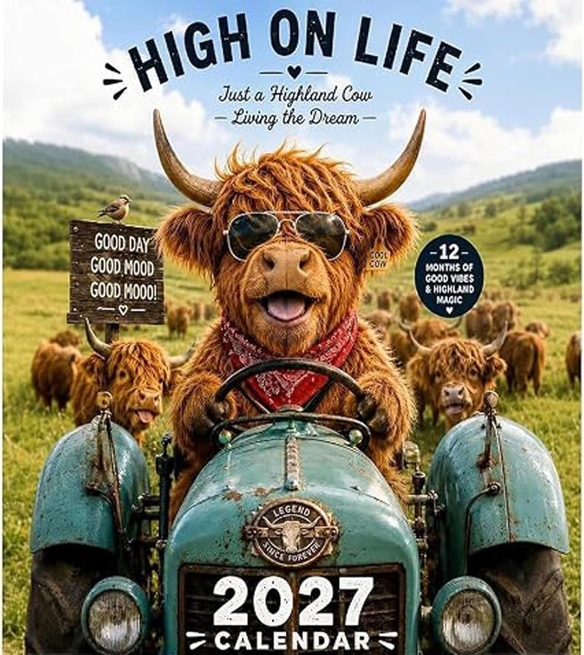 2027 Funny Highland Cow Wall Calendar, highland cow calendar 2027