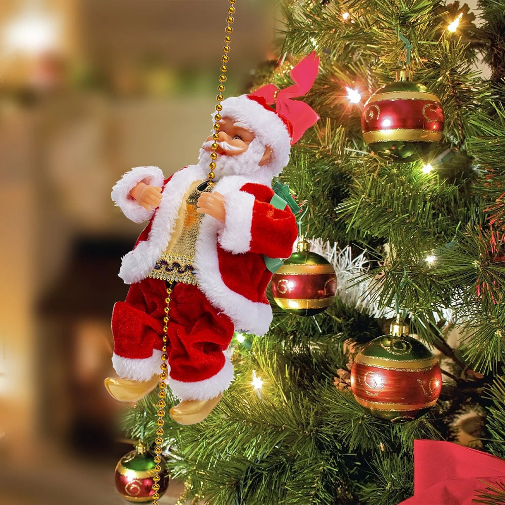 Electric Christmas Santa Claus Climbing Rope Ladder Musical Toy For Xmas Decor