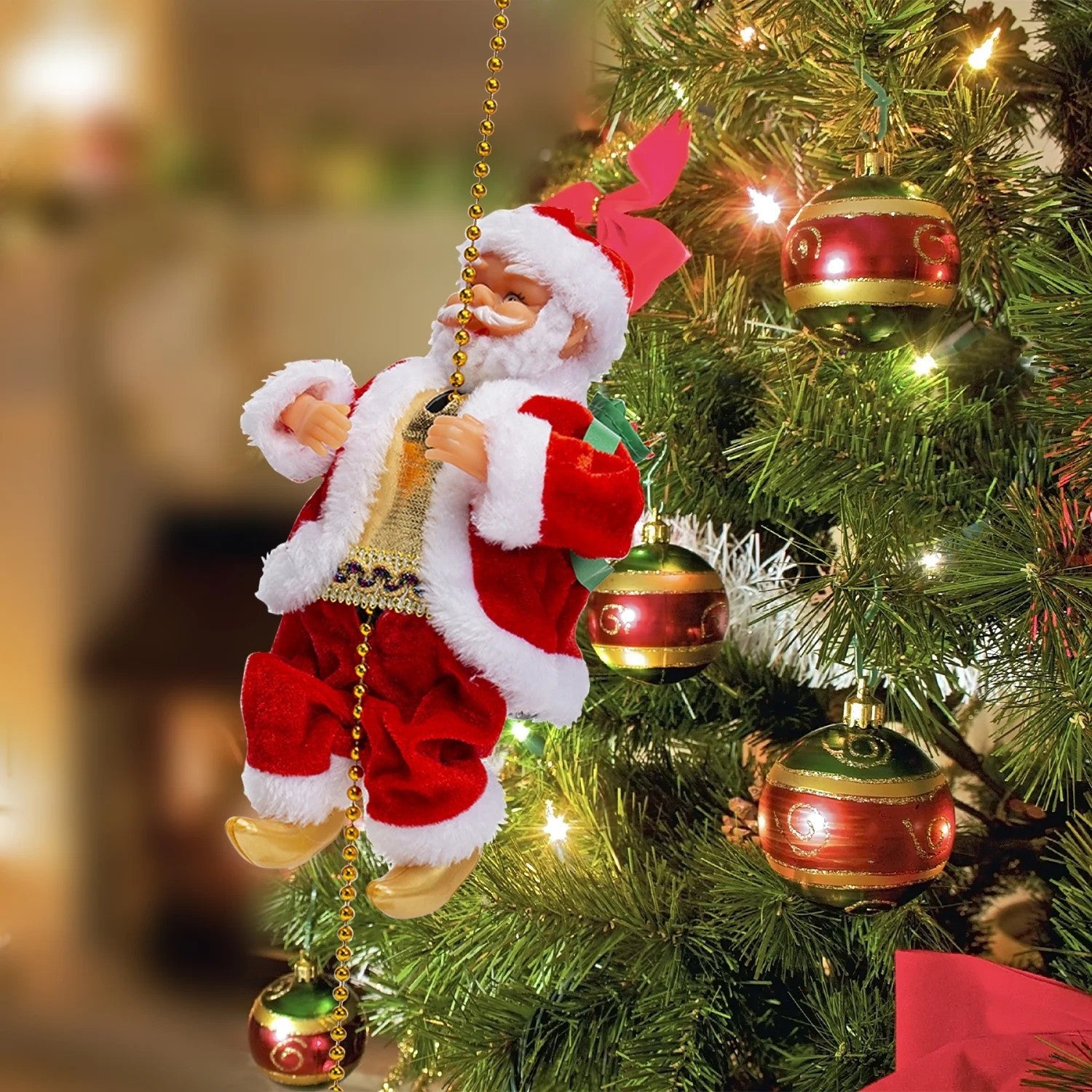 Electric Christmas Santa Claus Climbing Rope Ladder Musical Toy For Xmas Decor